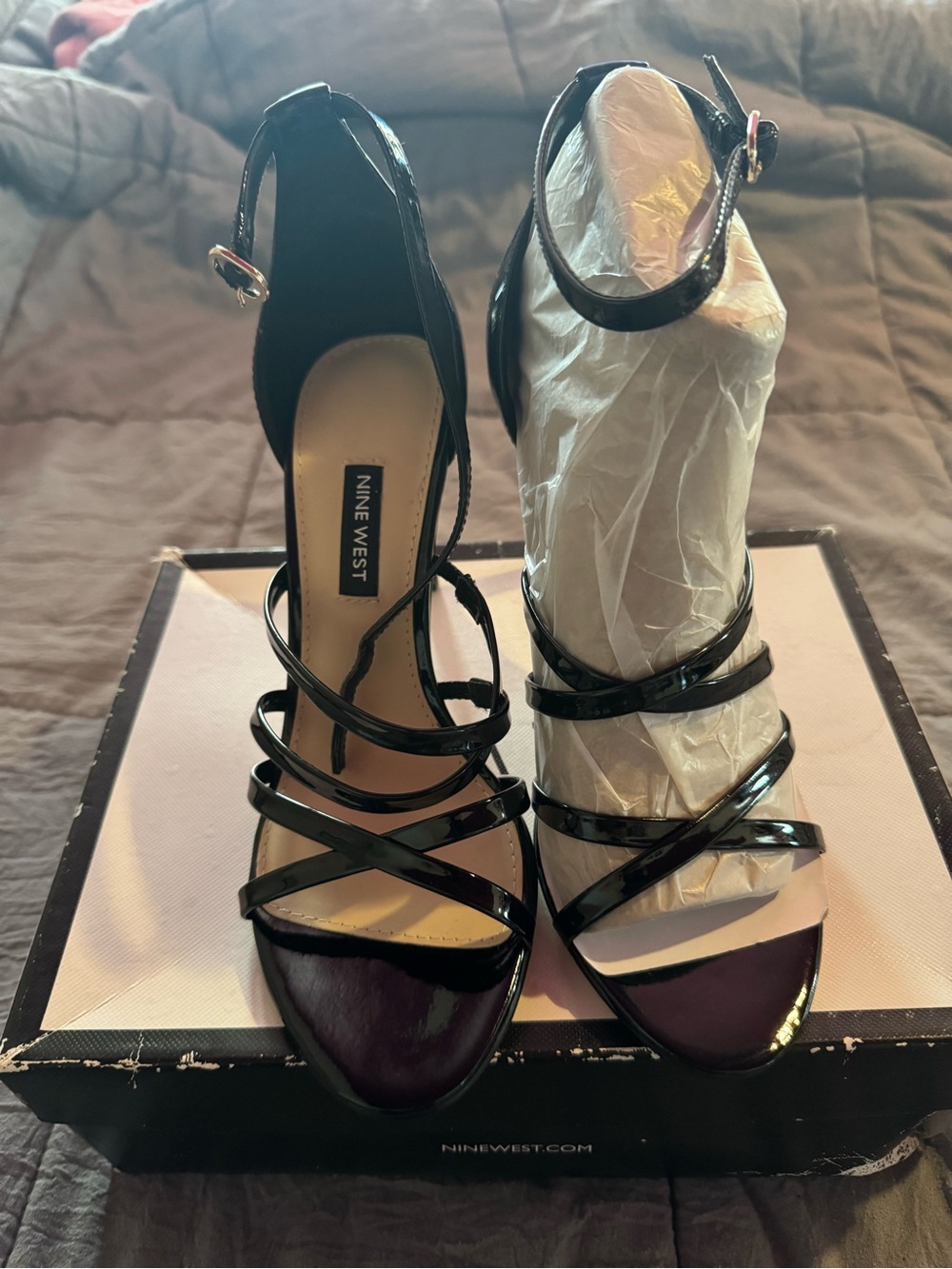 Nine West Malina3 Ankle Strap Heel Sandal Black & Purple US 7.5 M